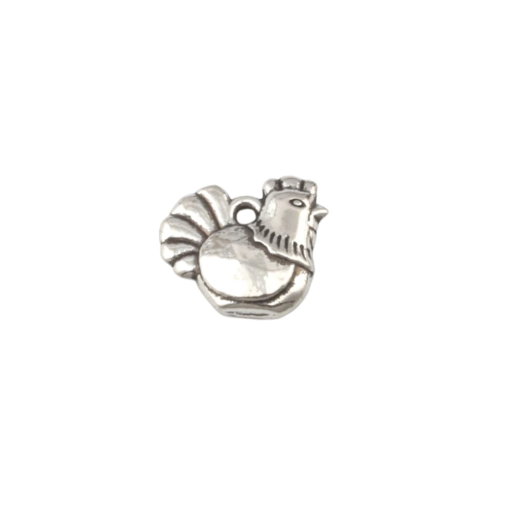 

110pcs Tibetan Silver Zinc Alloy Chicken Charms Pendants 13x13mm (3468)