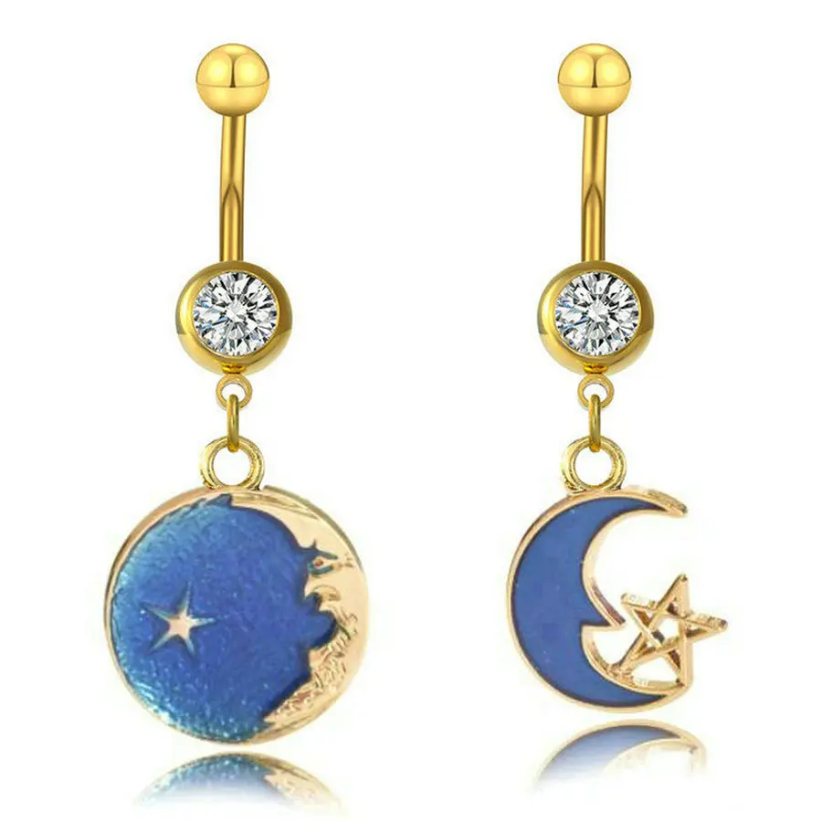Кольца для живота с голубой луной 1 шт. золотые аноризованные подвески пупка