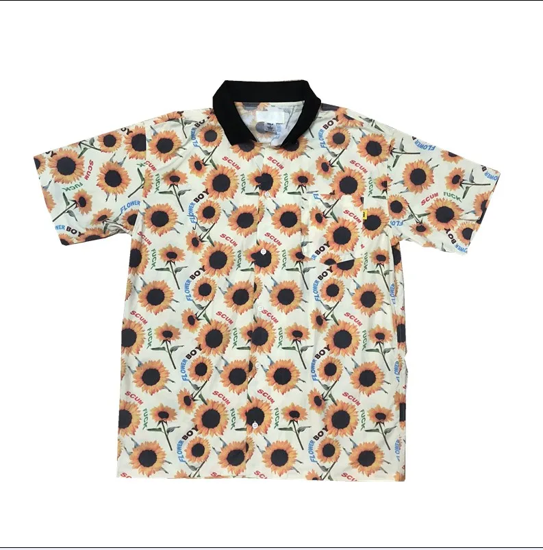 

New Men golf Flame Le Fleur Tyler The Creator Cotton Casual Shirts Shirt Sun flower Pocket Short-sleeves Top M 2XL #AB25
