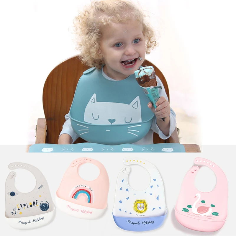 

Baby Bibs Waterproof Silicone Feeding Saliva Towel Newborn Cartoon Aprons Toddle Boys Girls Adjustable Different Styles of Bibs