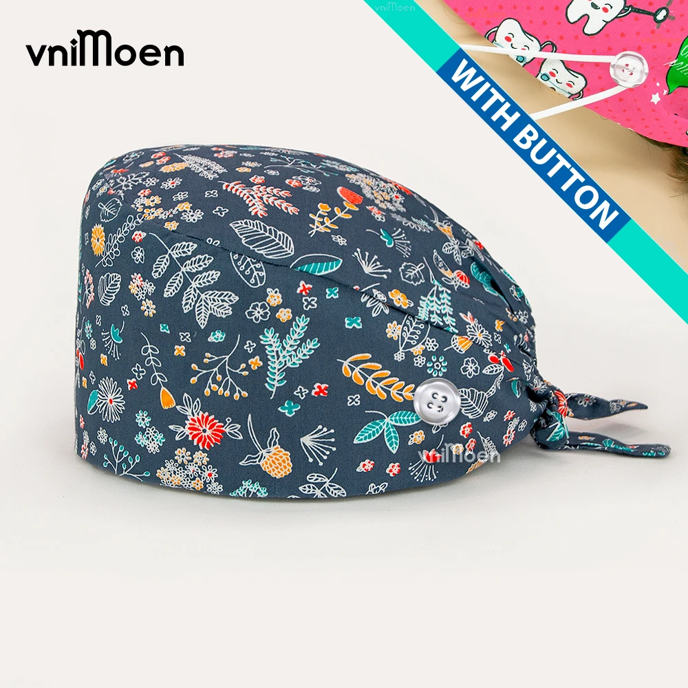 

doctor who hat Nurse Hat Fashionable Temperament Cotton Adjustable Button Bandage Styles Print Leisure Stand-Ear Protection Hats