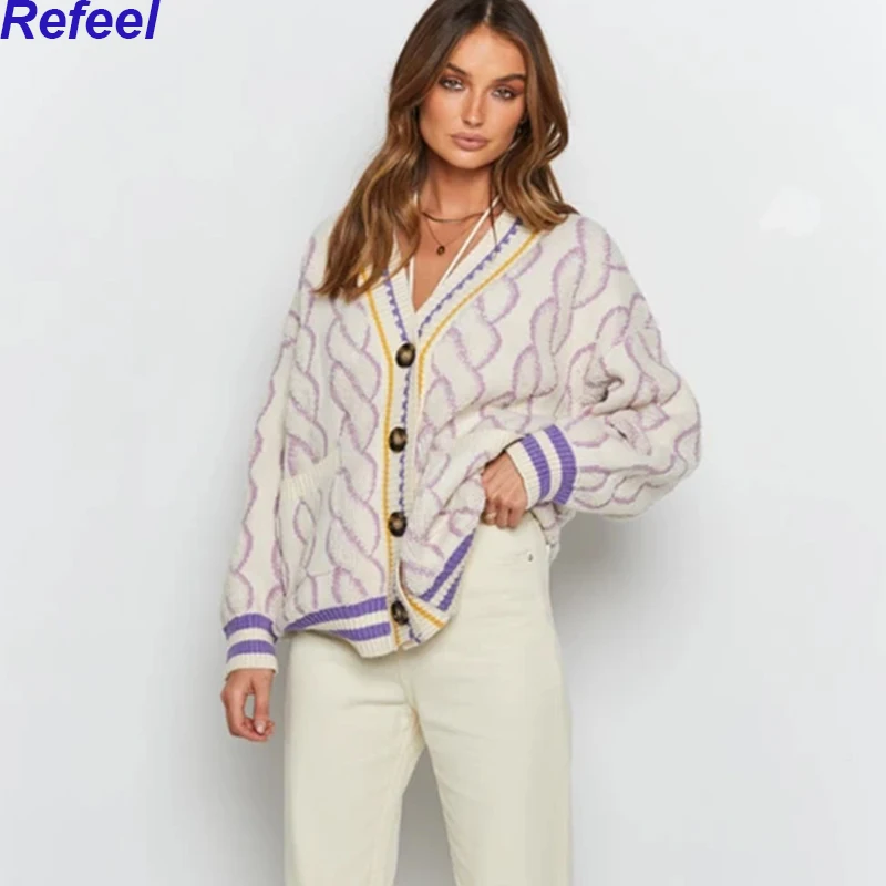 

Винтажный свободный свитер, кардиган, куртка, плотный осенний вязаный женский свитер с длинным рукавом, вязаная одежда оверсайз, джемпер, ве...