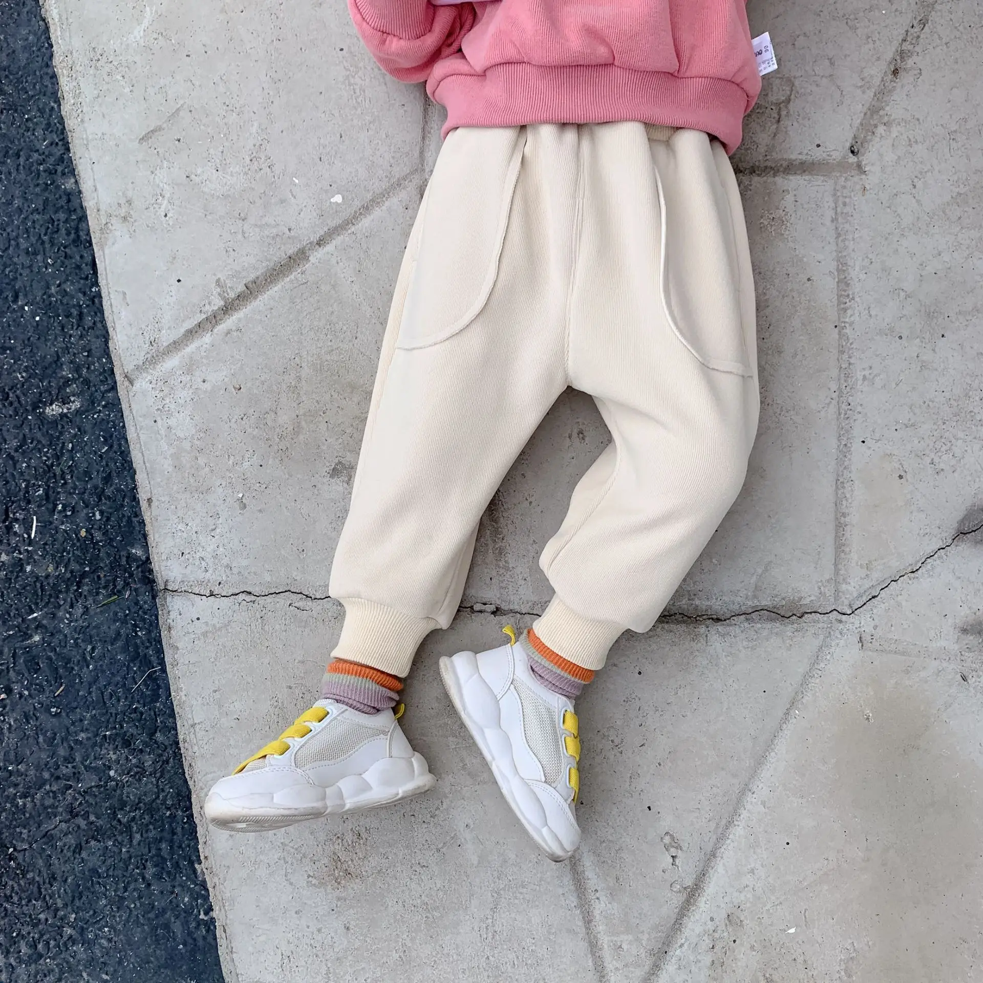 Осенне-зимние однотонные плотные повседневные брюки для мальчиков и девочек