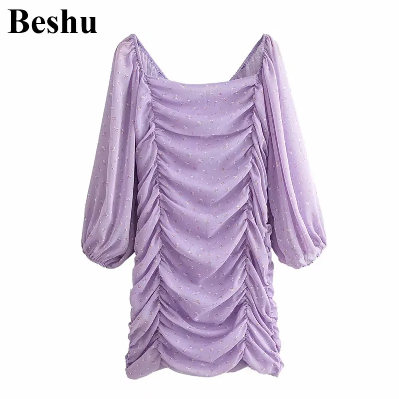 Za 2020 модное мини-платье женское фиолетовое шифоновое с рюшами узкое платье