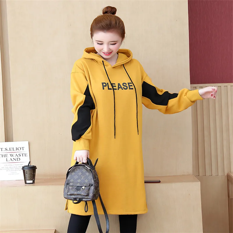 Зимние размера плюс 4XL теплый спортивный комплект с капюшоном свитер платье для