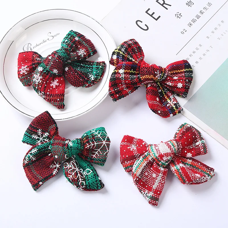 

Christmas Knitted Headwears Cotton and Linen Bow Hairpins Cute Girl Hair Clips Kids Hair Accessories Wholesale