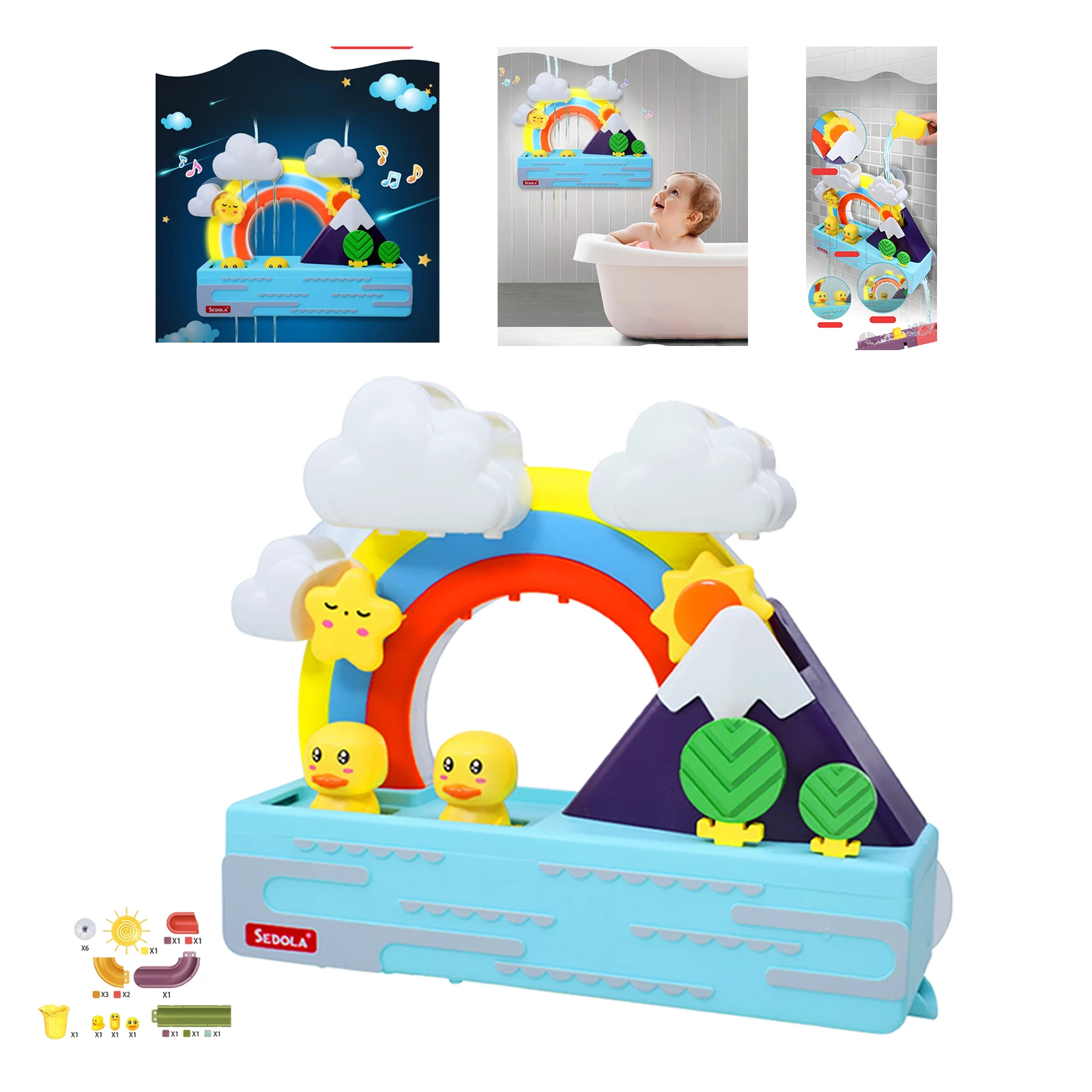 

Rainbow Water Toy Floating Duck Toys with Lights And Sounds Waterfall
