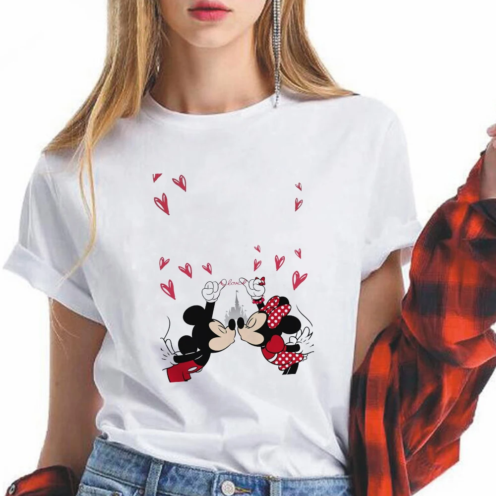 

Mickey Minnie Kiss Mouse Lovers T Shirt Women Casual Tshirts Tees Harajuku Style Graphic Tops Kawaii Female T-shirt Dropship