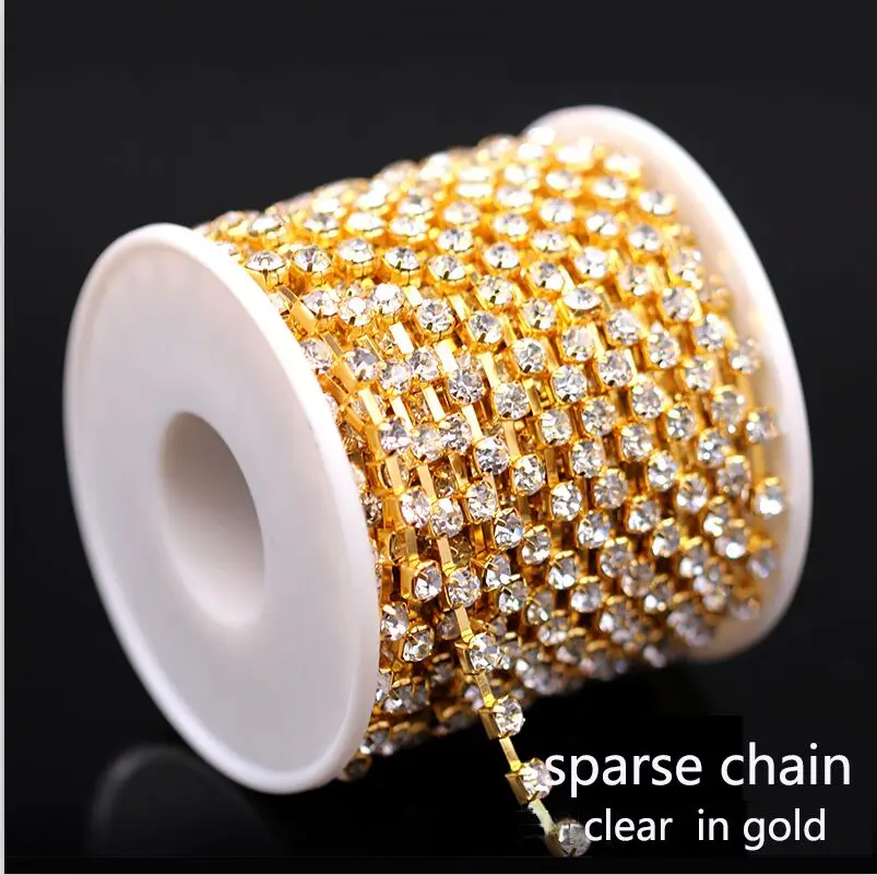 clear gold sparse 1 ярд, ss6-ss38, AB Стразы, огранки, редкие/Закрытые чашки, цепочка, золото/серебро, коготь, для шитья, Рукоделие, сделай сам, одежда, ювелирное изделие, цепочка, бусины - Цвет: clear gold sparse