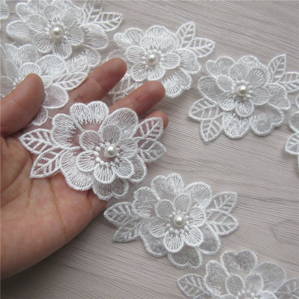 20x белая жемчужная Цветочная вышитая кружевная отделка по краям Лента ткань в