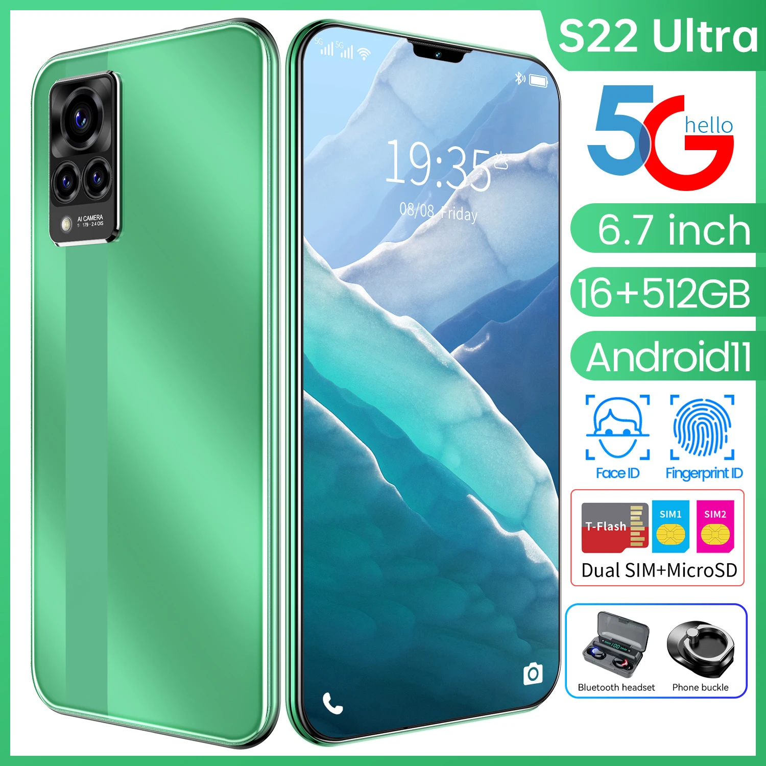 

Smartphone Galay S22 Ultra 16GB RAM 512GB ROM 32MP+64MP Camera Android11 6000mAh 6.7Inch 4G/5G Global Version Cellphone