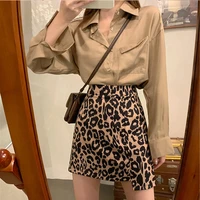 2021 fall clothes two piece set female new fashion khakiwomen shirthigh waist a line leopard skirt koreanleopard fashion suit