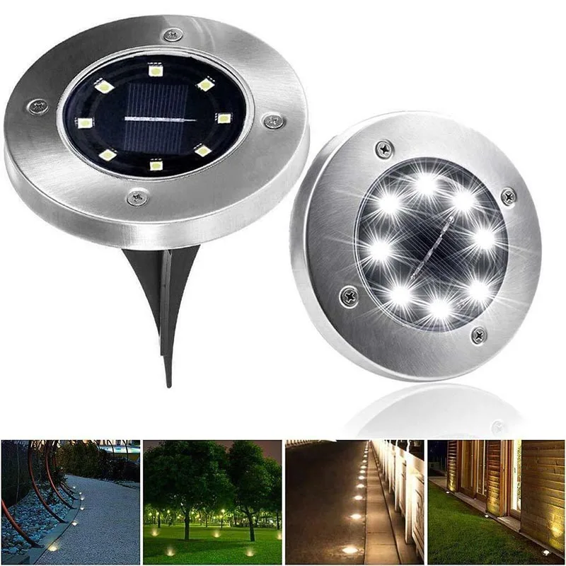 4Pcs Solar Powered Disk Light Underground Lights Stainless Steel Buried Floor Outdoor Garden Path Ground | Дом и сад