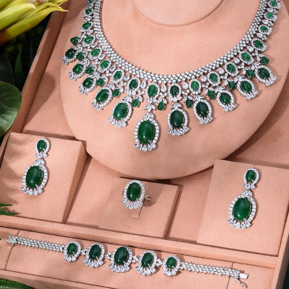 

Luxury Party Bohemia Italy 4PCS Nigerian Charms Jewelry Set For Women Wedding Zircon Indian African Bridal Jewelry Set New
