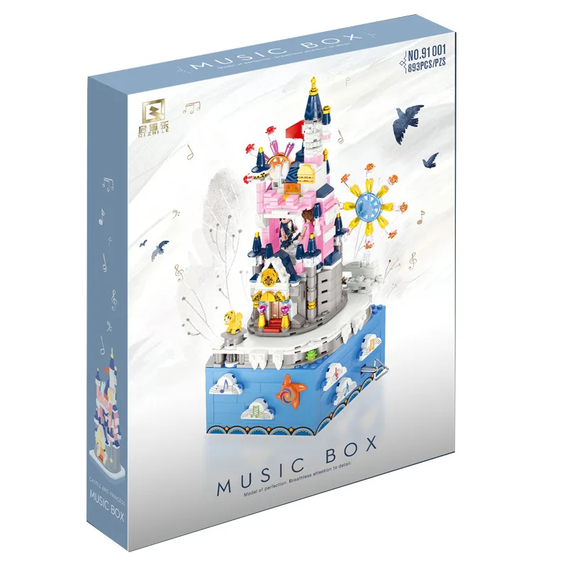 

QIZHILE 91001 893PCS Creator Rotating Music Box Movie Series Building Block Bricks Toys for Children Birthday Christmas Gift
