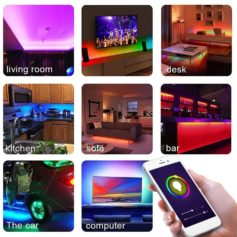 

LED Strip RGB 5M 10M WiFi APP Control Strip Lights IP66 Waterproof Flexible Light Tape with 24 Key IR Remote Controller+Adapter