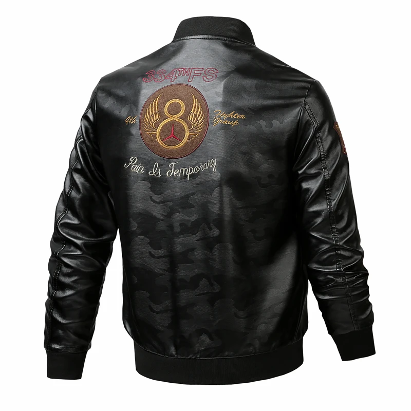 

New MA1 Men Leather Jacket Embroidered Outwear Pilot Flight Slim Fit Jackets Autumn Winter Fleece Jacket Warm Motorcycle Coats