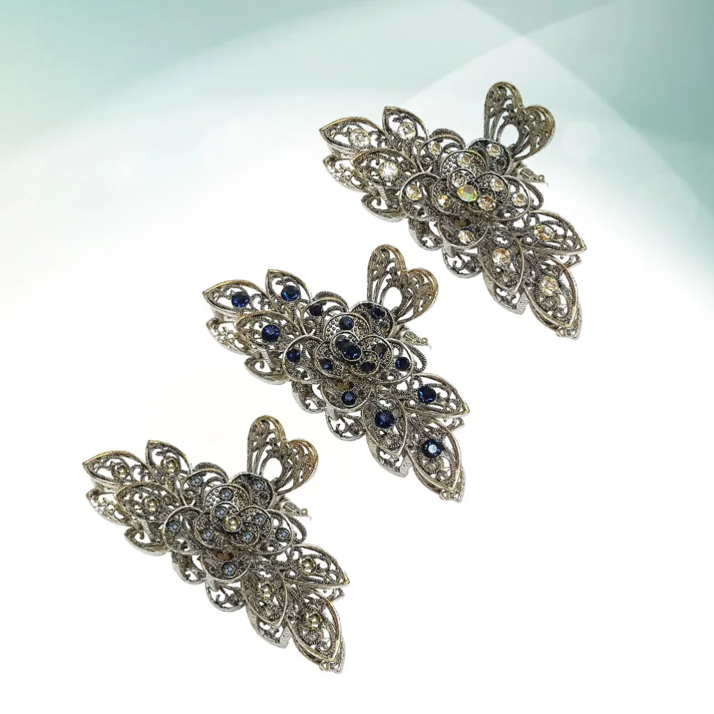 

3PCS European And American Alloy Retro Rhinestone Ladies Hairpin Decorative Wind Female Hairpin