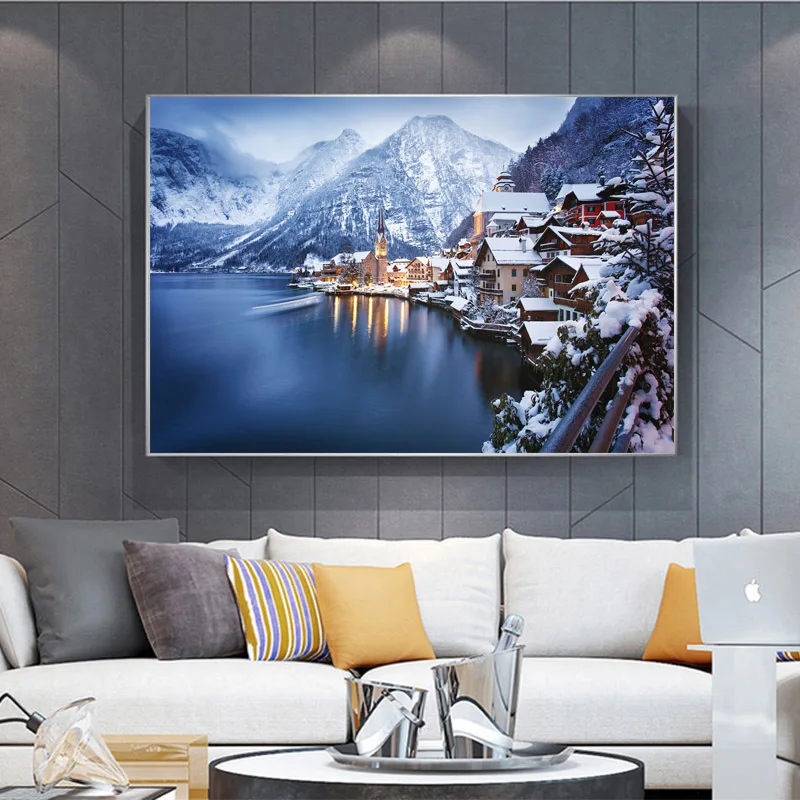 

Snow Covered The Mountain Nordic Landscape Poster Printed On Canvas Cuadros Wall Decor For Living Room Snowland Painting Post