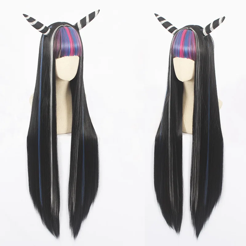 

Danganronpa 2 Mioda Ibuki 100cm Long Straight Mixed Color Cosplay Wig Heat Resistant Synthetic Hair Halloween + Free Wig Cap