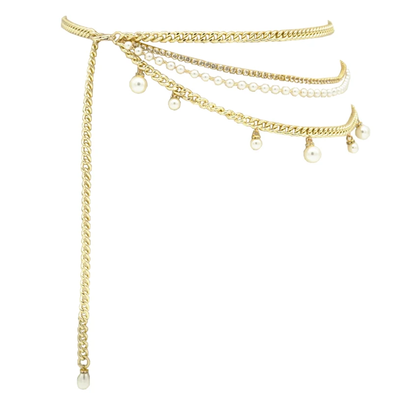 

Luxury Brand Designers High Quality Plus Size Pearl Waist Chain Belts For Women Jeans Dress Aesthetic Accessories Ceinture Femme