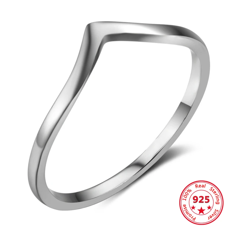 Kpop Luxury 925 Sterling Silver Simple Line Sharp Corner Open V Shape Ring  Minimalist Jewelry for Women Girls Fashion Charm images - 6