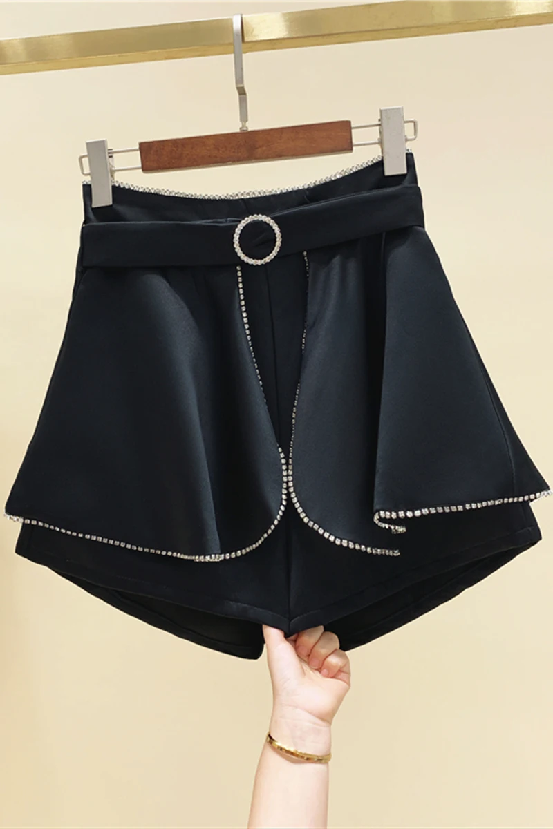 

2021 Summer New Design Solid High Waist Slim Wide-legged Pants A Line Office Lady Woman Shorts