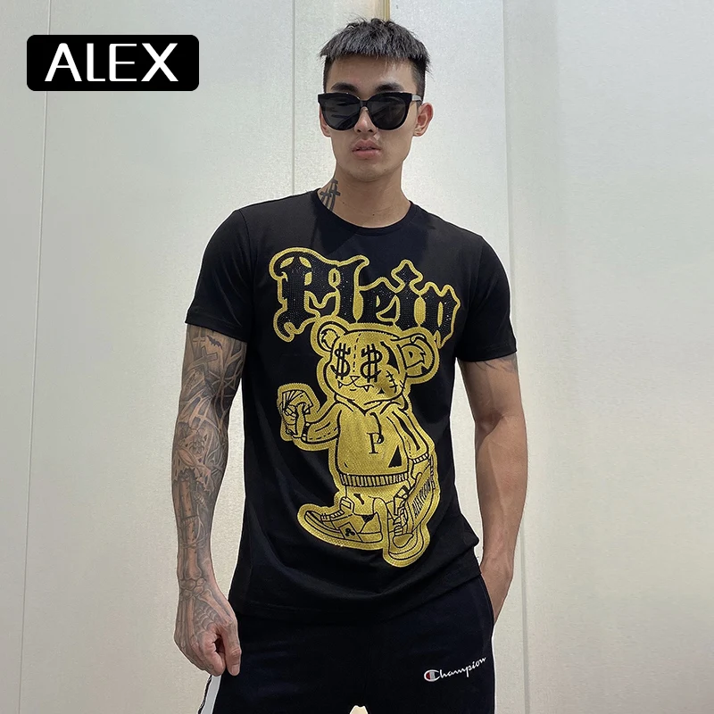 Футболка мужская хлопковая с коротким рукавом круглым вырезом стразы забавный