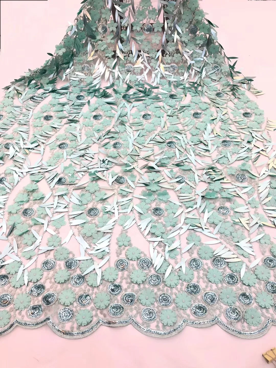 

Melody Organza French Laces Fabric 3D Sequins Flower embroidery African Lace Fabrics High Quality 2020 For Wedding RF30251