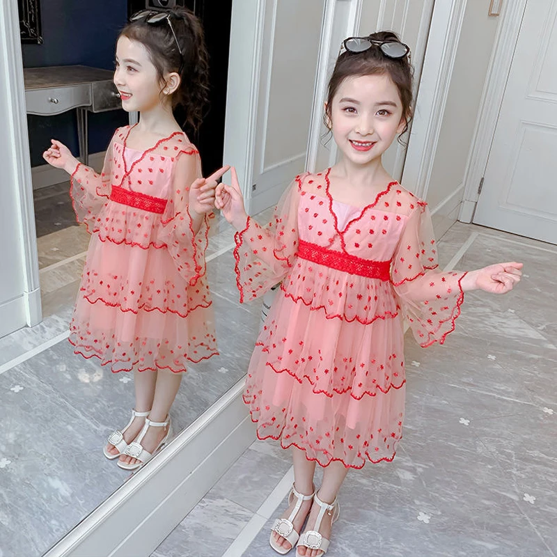 

EACHIN Girls Dresses Fashion Kids Embroidery Print Princess Dress Sweet Flare Sleeve Tulle Daily Casual Dress Birthday Dresses