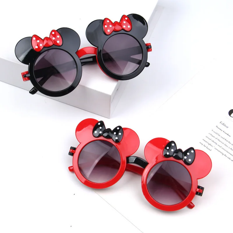 

Lovely Mouse Mickey Minnie Children Glasses Cartoon Clamshell Bowknot Ultraviolet-proof Shading Mirror Kids Vintage Sunglasses