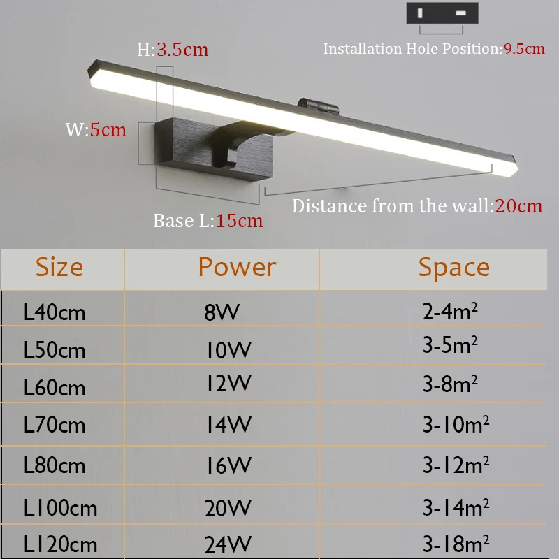 

Home Wall Lamp 60 80 100 120cm Modern Led Wall Light Sonce Wall Lamp Black Gold For Bathroom Lamp Barhtroom Mirror Front Light