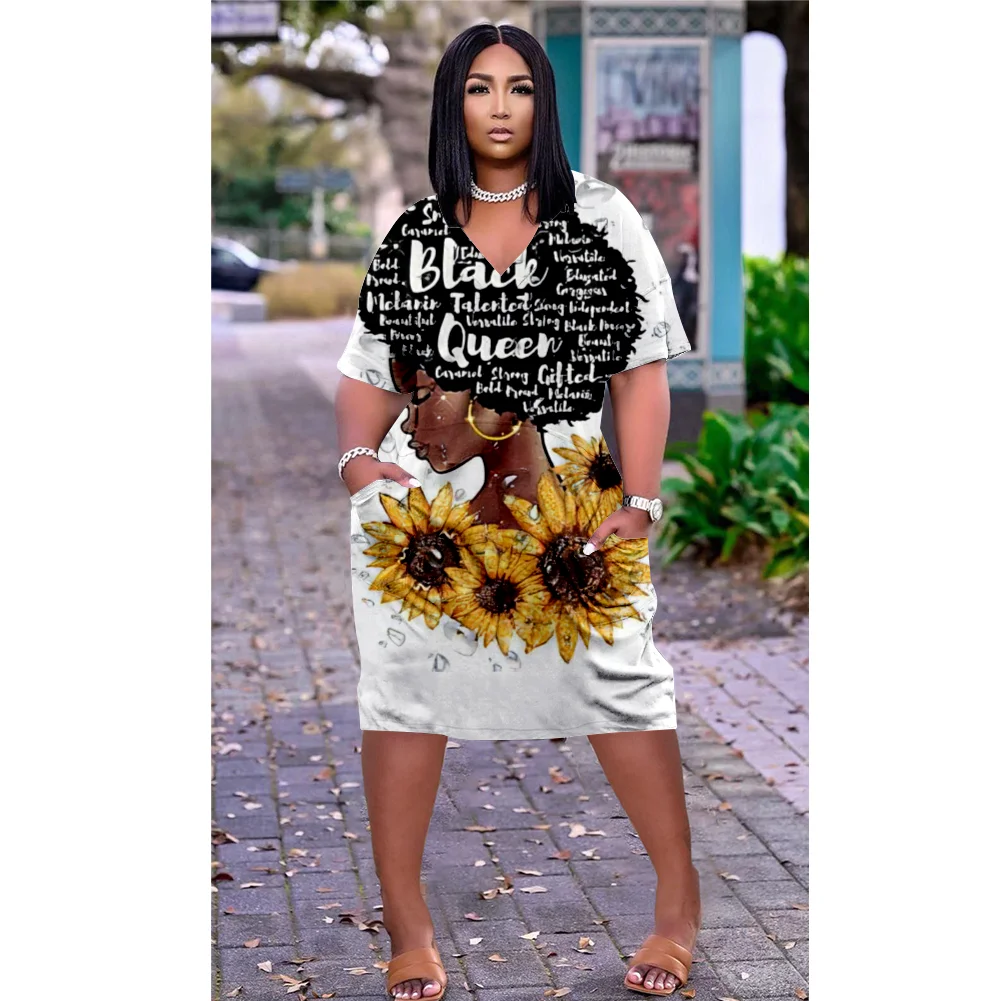 

Print Fashion Loose s 2021 Summer Holiday Hem Print Sexy V-neck Women's Beach Dress Plus-size dress Comfortable Graffiti