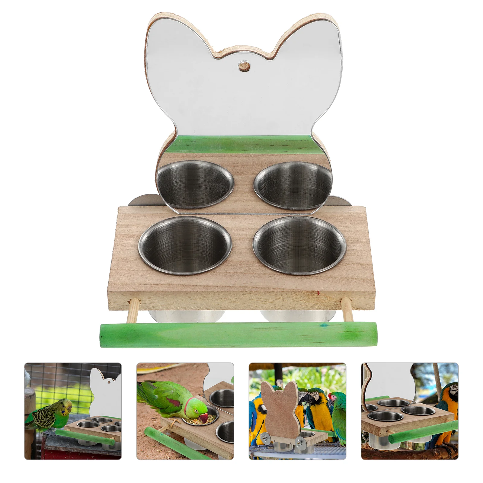 

1PC Bird Parrot Feeding Box Standing Rod Feeder Bird Cage Food Cup with Mirror