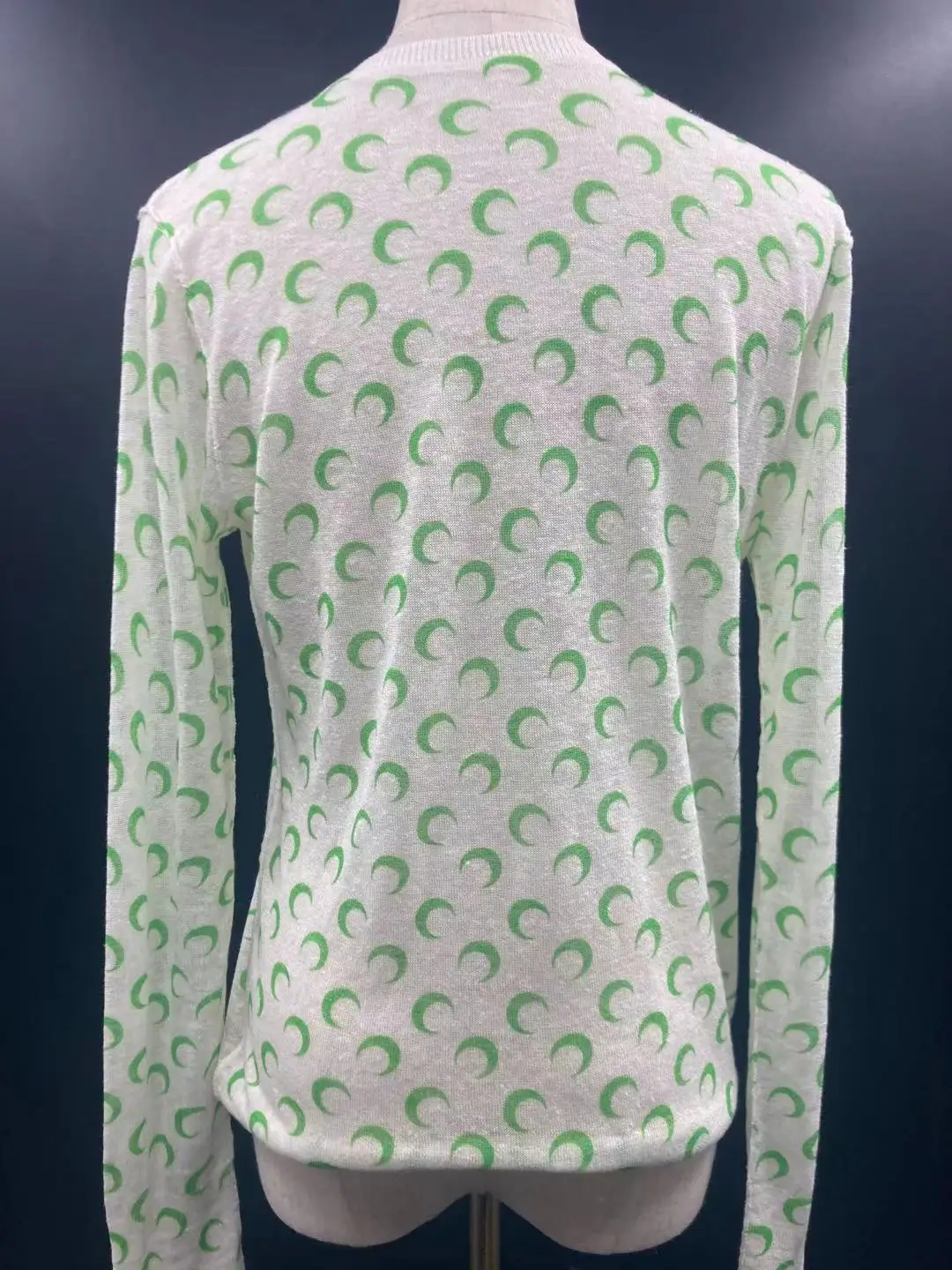 

2021 Women T-Shirt Line Moon Allover Turtle Neck French Designer Print Underwear Clothing Sleeve Top Green Runway Y2K