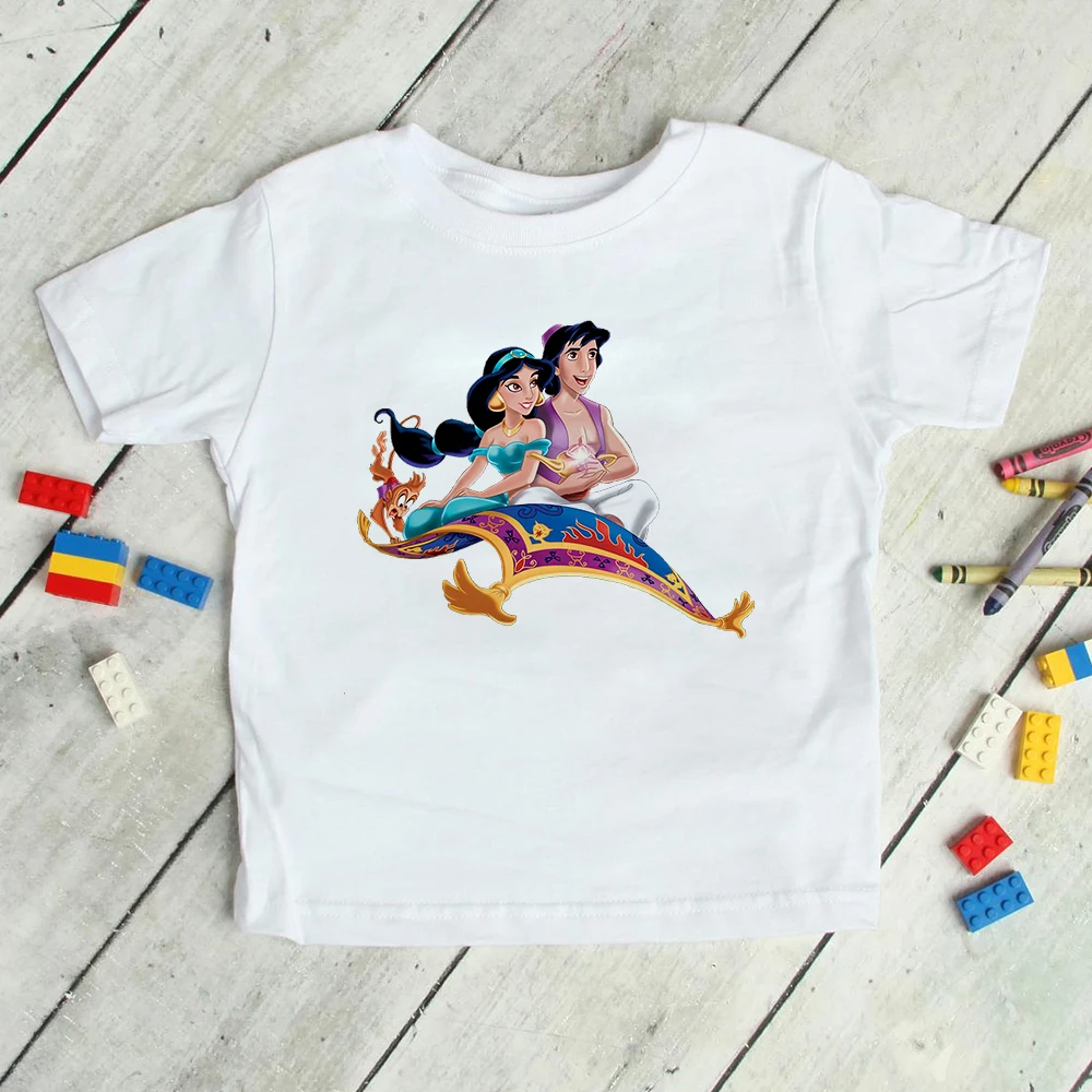 2021 Disney Aladdin Jasmine Princess Print Girl T-shirt Harajuku Summer Fashion Cartoon Short Sleeve Kids Clothes Dropship t-shirt kid dress	