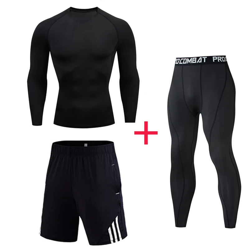

Brand men's sportswear track and field suit compression clothing tight men's running clothing thermal underwear three-piece suit