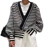 new autumn winter dress womens wear korean stripe loose long sleeve versatile sweater short cardigan jacket women hot sale