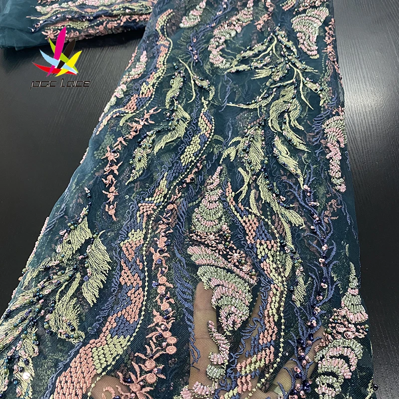 

2020 Newest Luxury Beaded Lace High Quality African Lace Fabric Handmade Lace Dresses Fabric for Wedding Bridal Lace Fabric