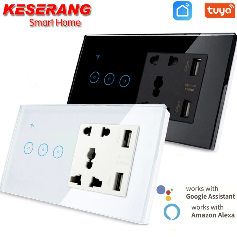 Переключатель Wi-Fi на 1-2-3 клавиши с универсальной двойной USB-розеткой |