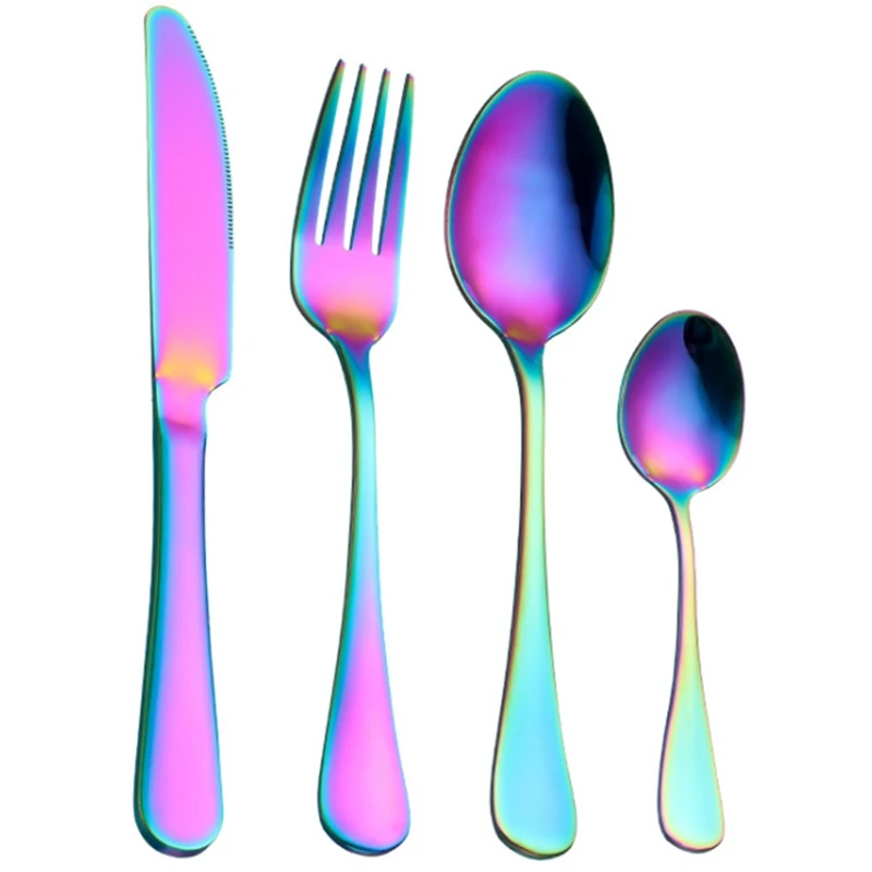 

24Pcs Rainbow Silverware Set, Stainless Steel Flatware Cutlery Tableware Set Include Knife/Fork/Spoon,Mirror Polished