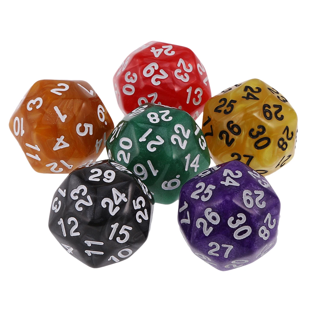 MagiDeal 6 шт 24/30 кубика D24 D30 кубики для D& D TRPG Семья вечерние Настольная игра игрушки - Цвет: Pearl D30