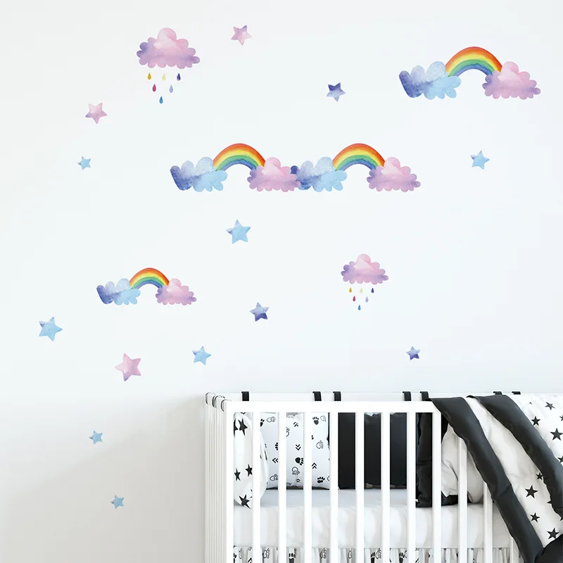 

Cartoon cloud rainbow wall stickers for baby kids rooms bedroom wardrobe home decoration mural nursery layout stickers wallpaper