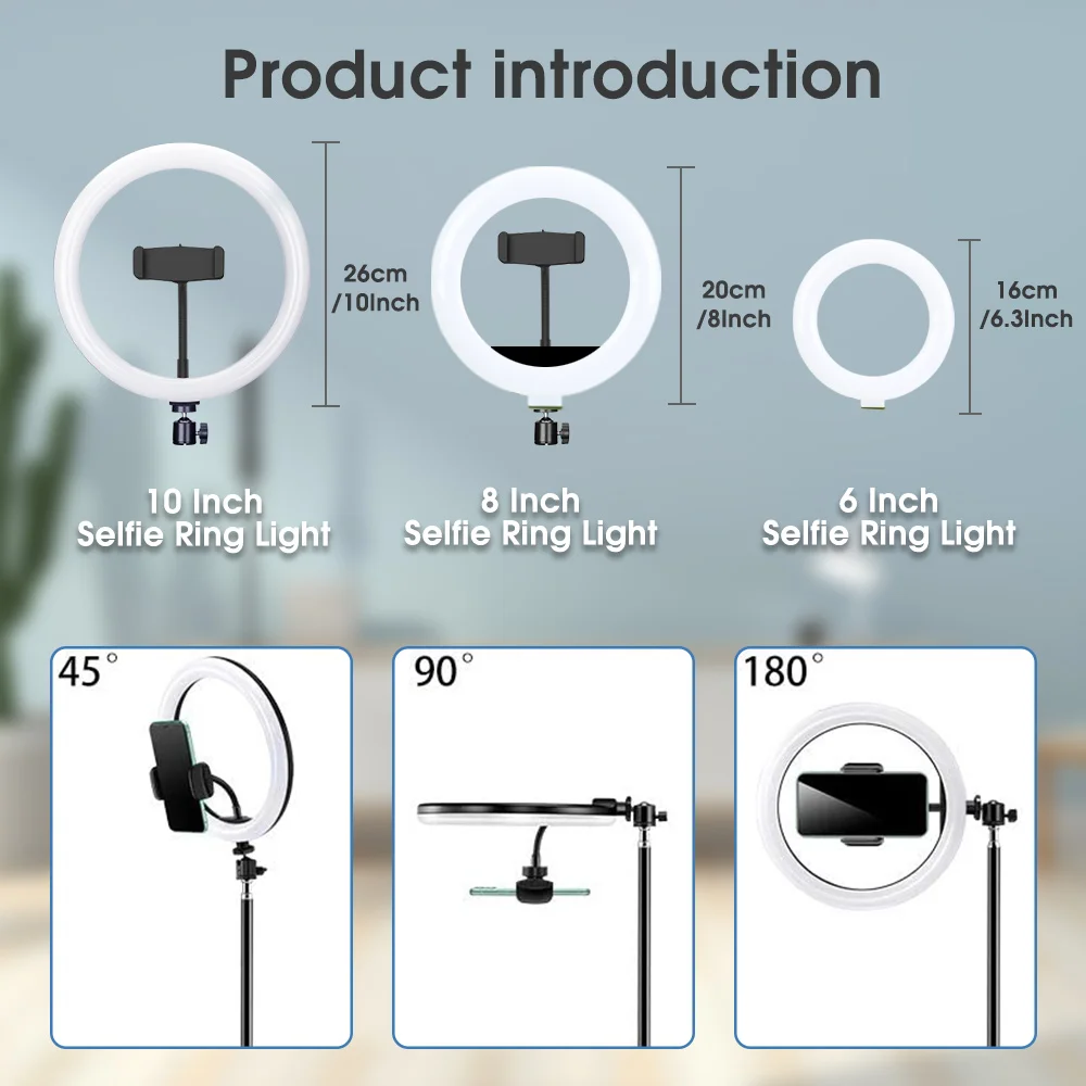 Selfie Led Ring Light with Tripod Stand Overhead Arm Clip For Phone Desktop Laptop Lights Live Stream Video Recording Youtube |