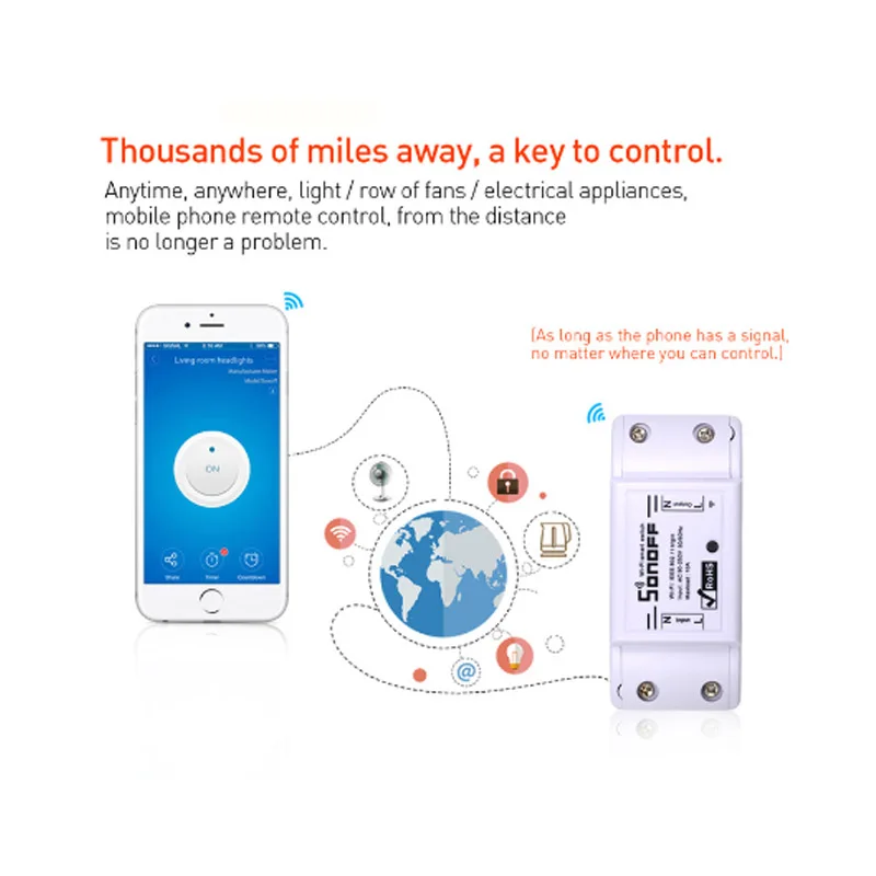 

Itead Sonoff Basic R2 WiFi Switch, Smart Home Wireless Remote Control Intelligent DIY Timer Universal Switch for Smart House