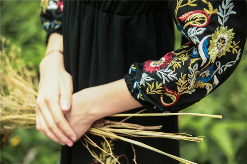 Винтаж шикарные женские цветочные emberoidery сексуальное платье с открытыми плечами, Пляжное богемное длинное платье Дамское, летнее, богемное платье vestidos