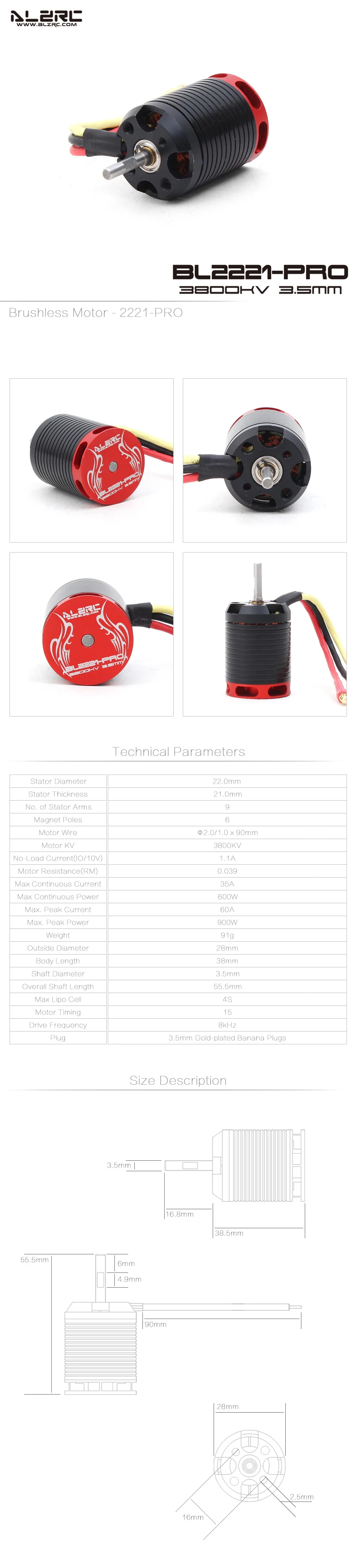 ALZRC-450 части вертолета бесщеточный мотор-2221-PRO-3800KV BL2221-PRO