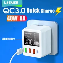 Lasaier 40W Quick Charge QC3.0 USB Charger Wall Travel Mobile Phone Adapter Universal Fast Charger USB Charger EU US UK AU Plug