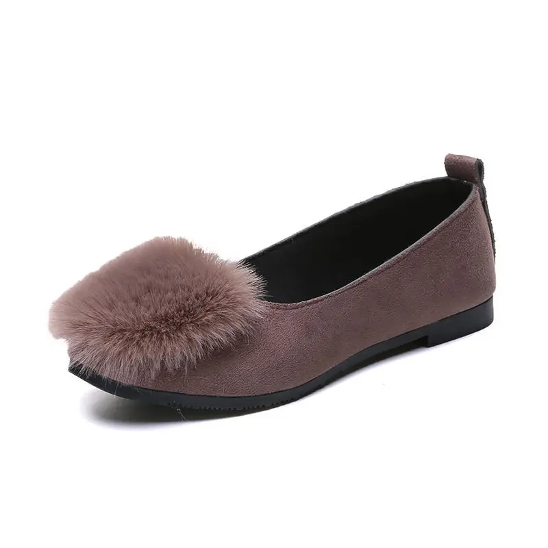 

2020 Fluffy Shoes Summer New Korean Style All-match Net Red Women's Single Shoes round Head Furry Flat Moccasin-Gommino
