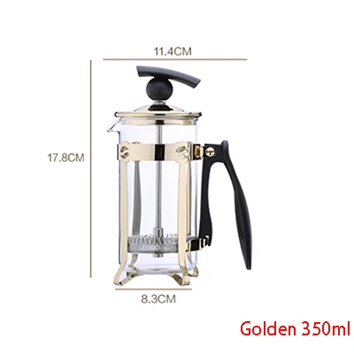 Golden 350ml 350/600 мл французский пресс es горшок стеклянные кофейники полые кофейники французский фильтр пресс ручной кофейник кофе чайник пресс плунжер - Цвет: Golden 350ml